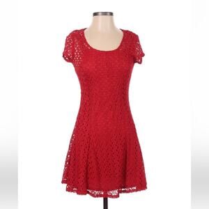 Speechless cherry red crochet overlay a line dress, size small